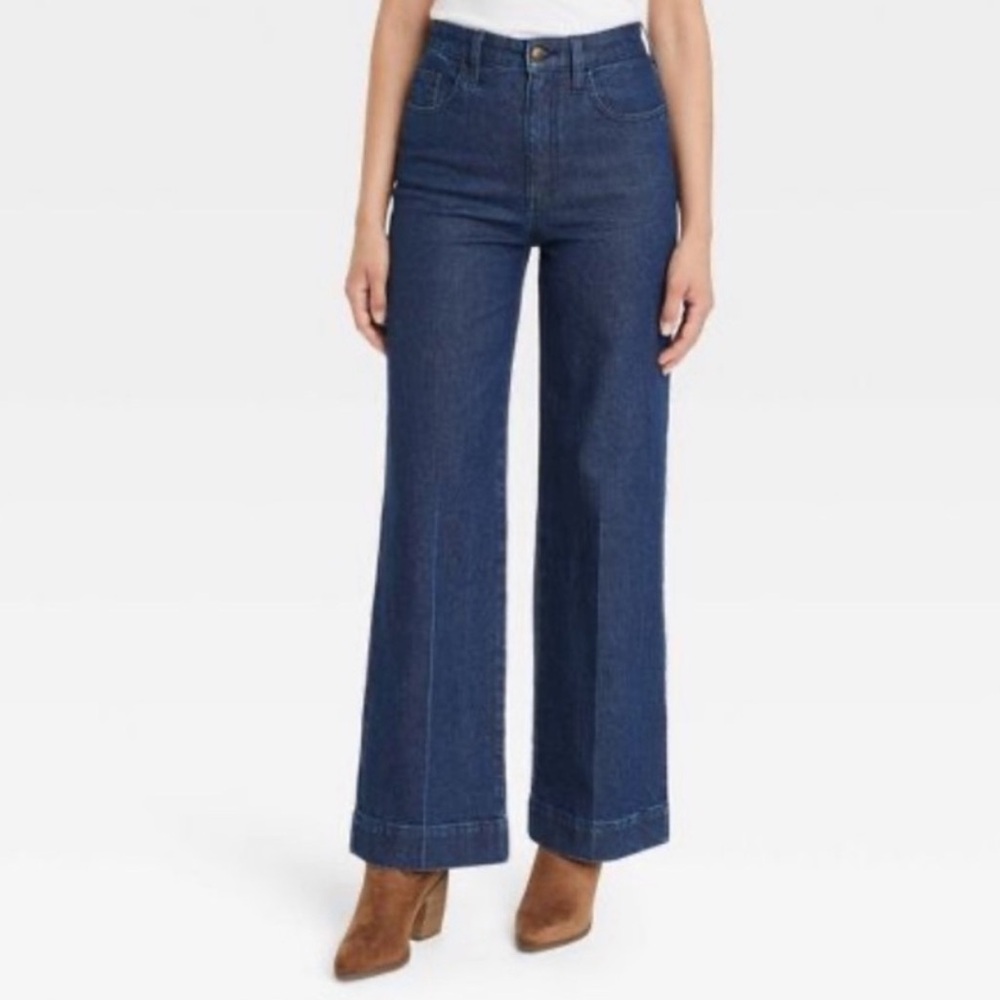 Universal Thread Dark Blue Rinse High Rise Wide Leg Jeans Size 6